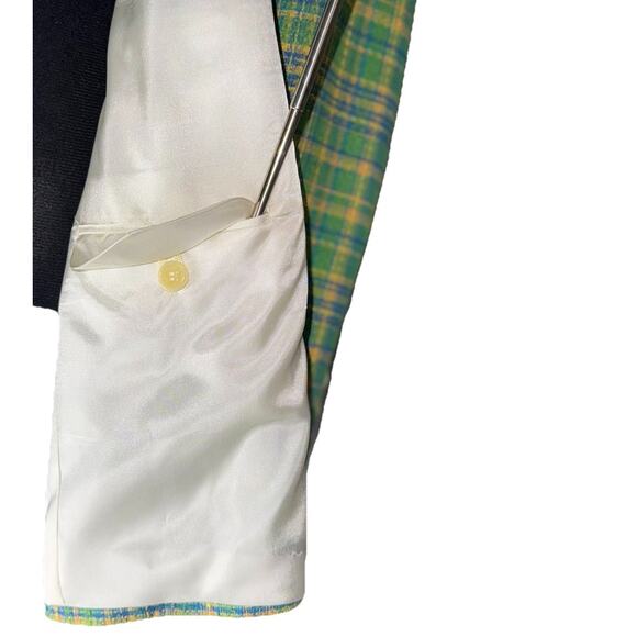 VTG Pietrafesa Jacket Coat Womens 12 Green Plaid Tartan Pockets Satin Lined LS - Picture 7 of 10